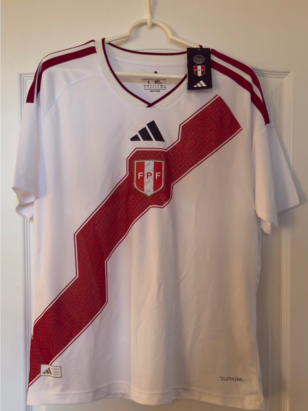 Men’s White & Red Diagonal Soccer Jersey 26